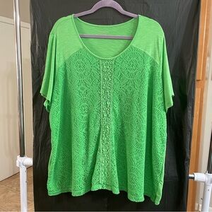 Catherines 2X Green Boxy Oversized Short Sleeve Top Summer Vacation Resort